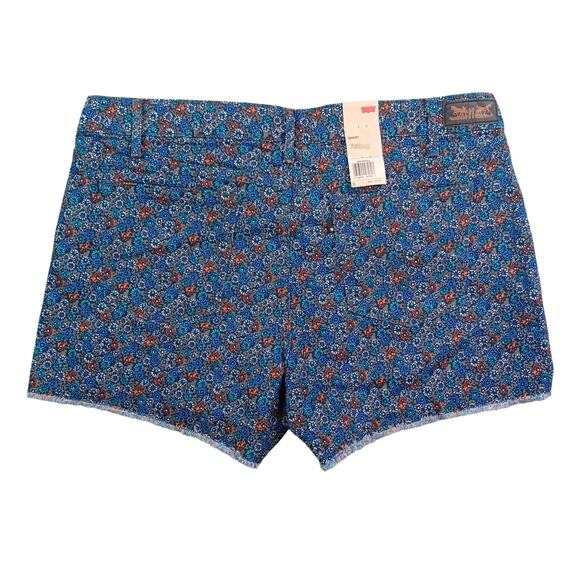 Levi's Women's Denim Jean Shorts Size 16 Blue Floral Print Cutoff 4" Mid Rise - Picture 2 of 12